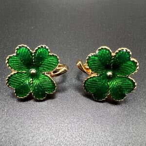 Vintage Avon “Lucky Clover” Enamel and Gold Tone Clip On Earrings